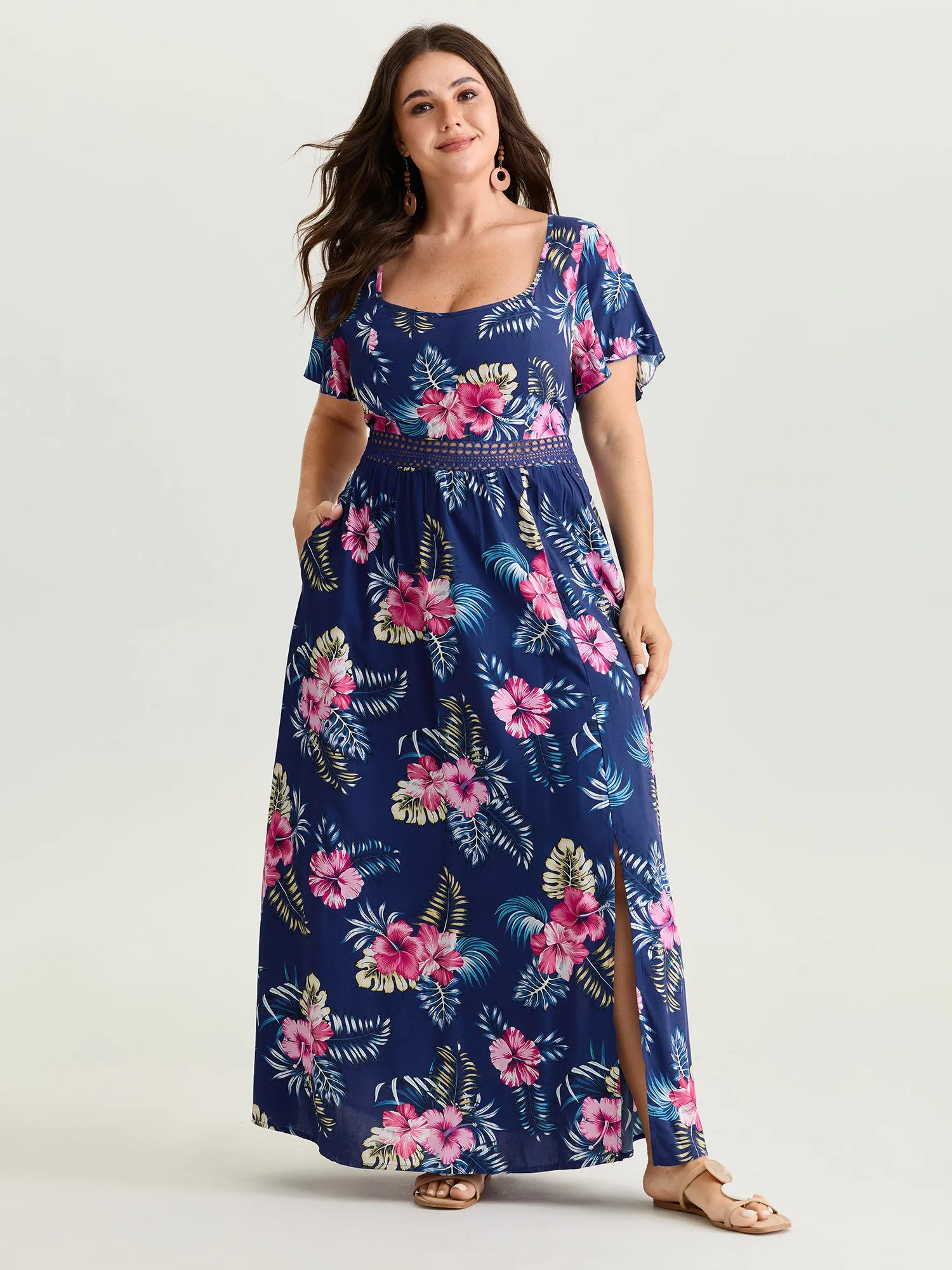Large Floral Print Flowy Sleeve Maxi Dress sold by Bloomchic product image thumbnail 3