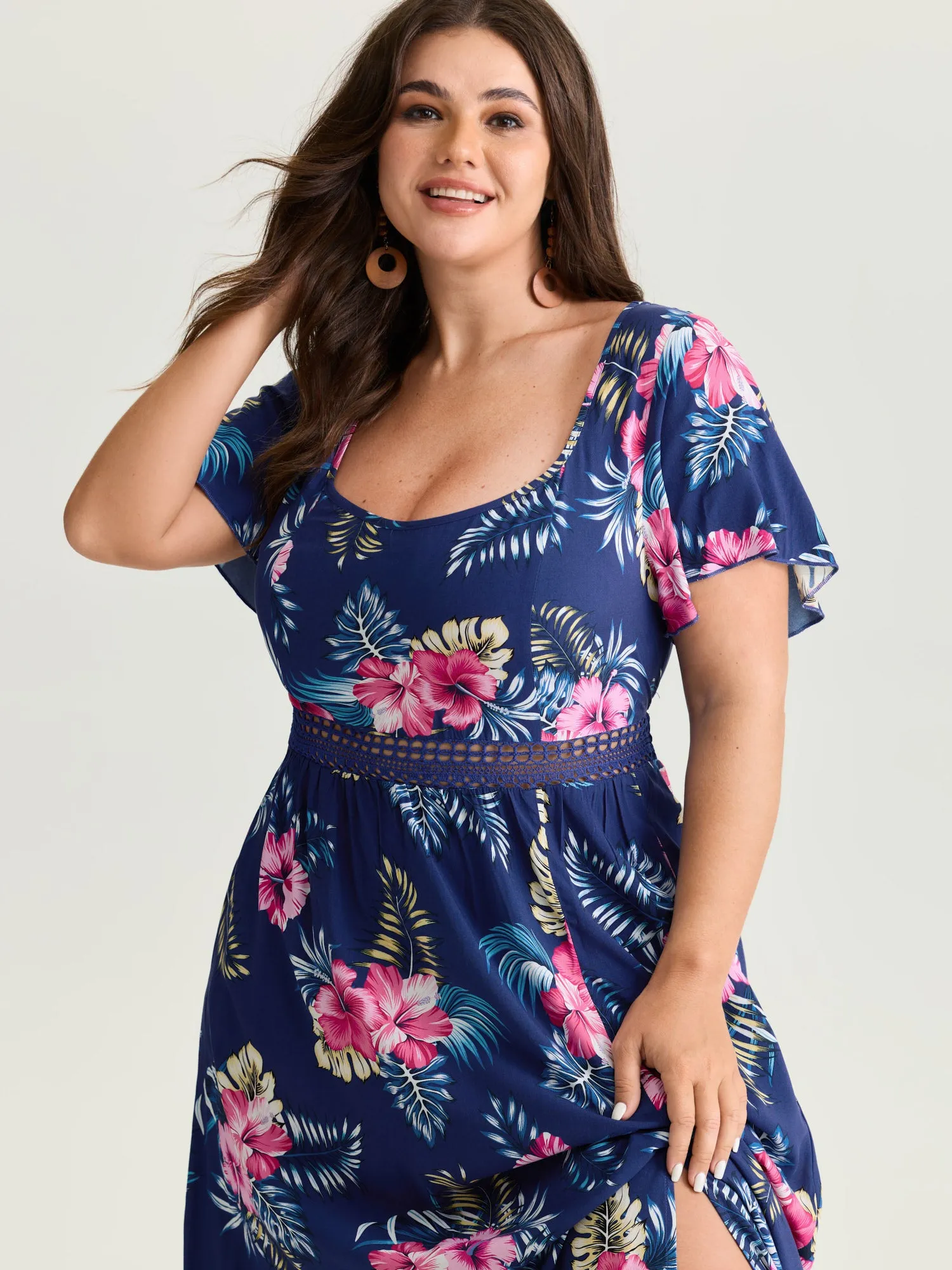 Large Floral Print Flowy Sleeve Maxi Dress sold by Bloomchic product image thumbnail 2