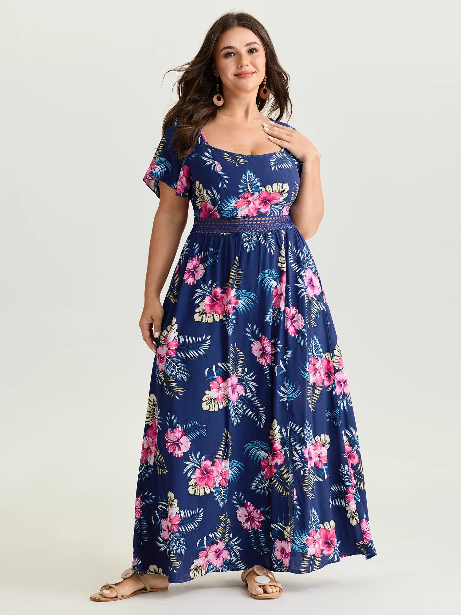 Large Floral Print Flowy Sleeve Maxi Dress sold by Bloomchic