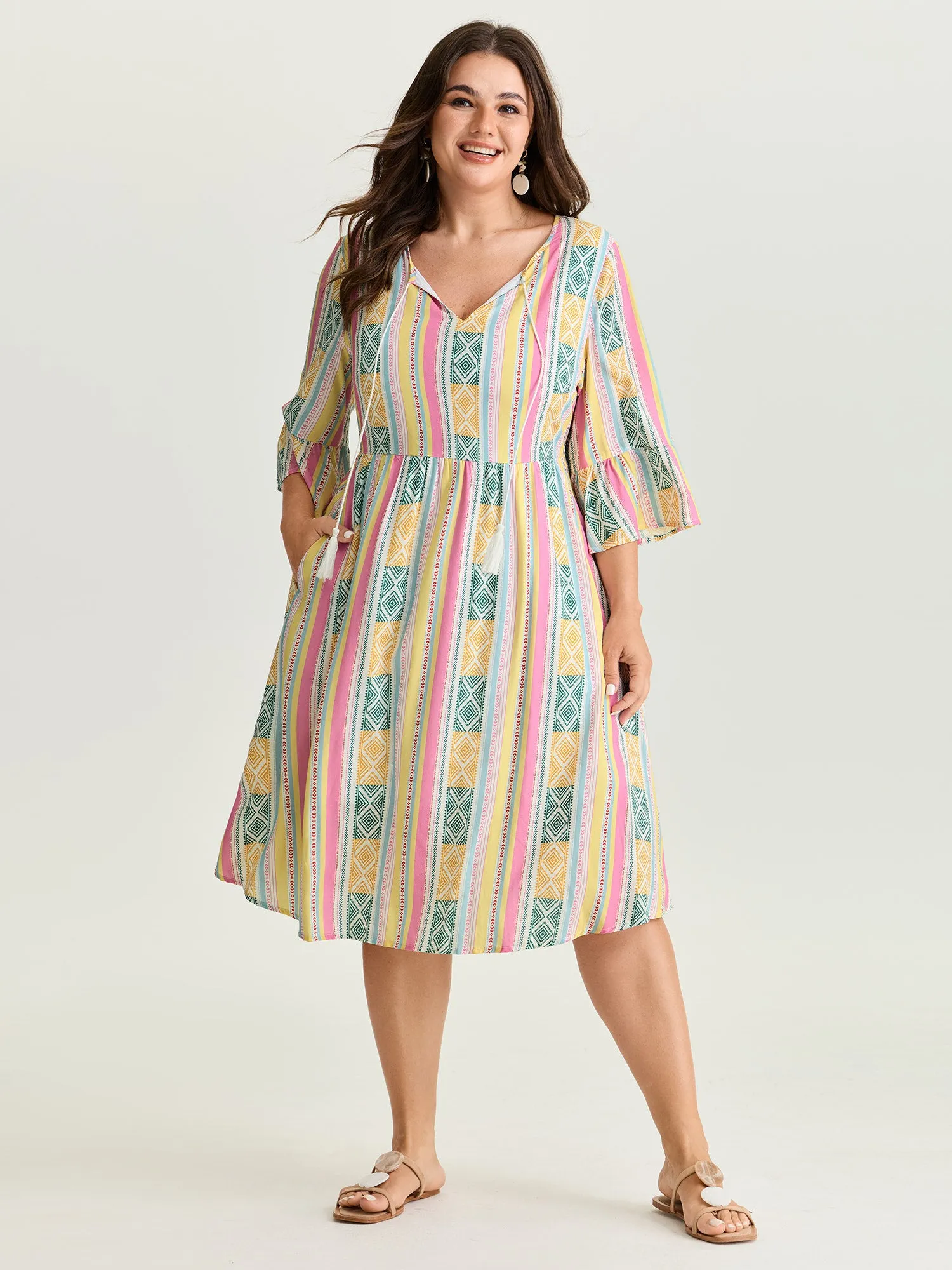 Color Contrast Geometric Print Stretchy Waist Mini Dress sold by Bloomchic product image thumbnail 3