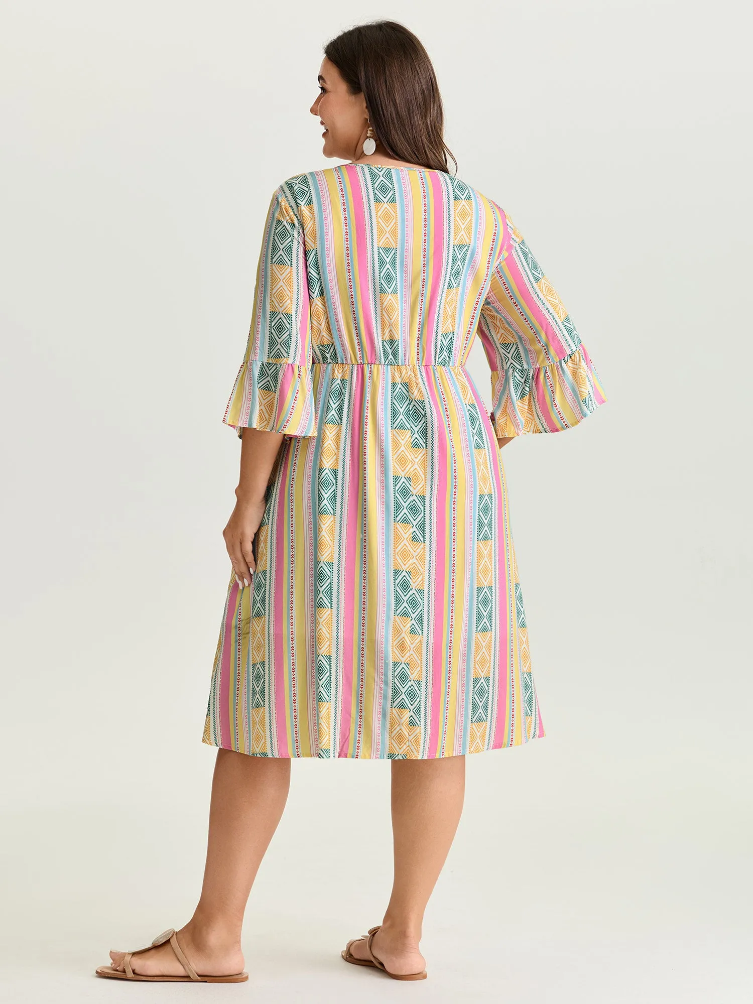 Color Contrast Geometric Print Stretchy Waist Mini Dress sold by Bloomchic product image thumbnail 4