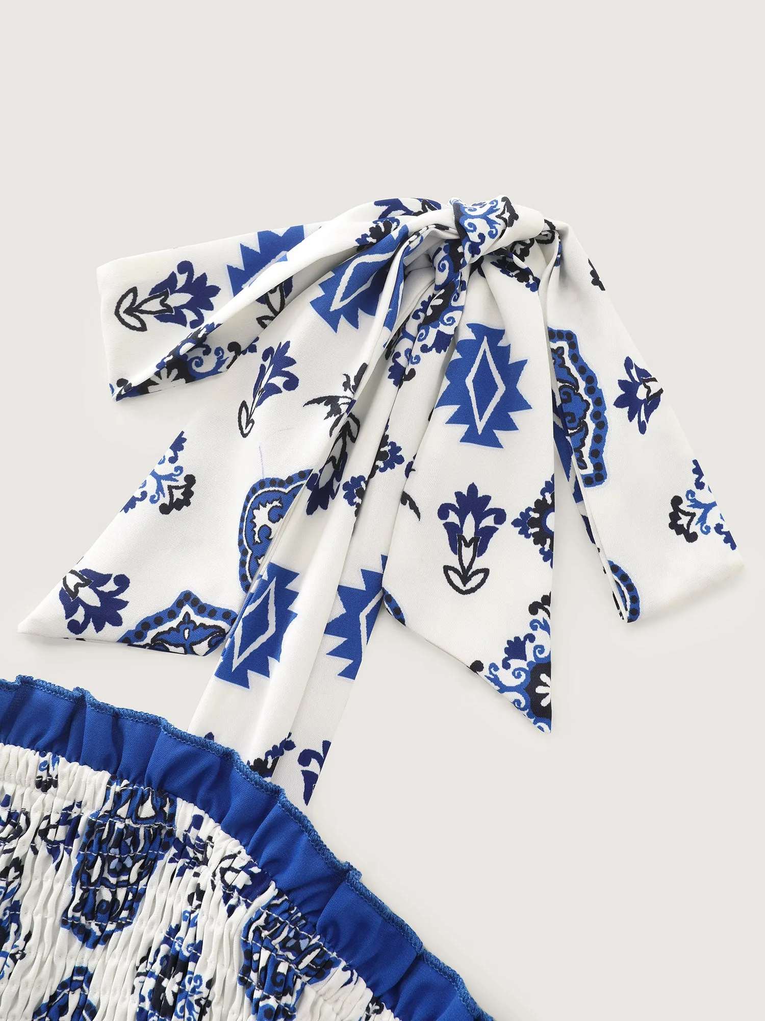 Geometric Boho Print Shoulder-Tie Contrast Maxi Dress sold by Bloomchic product image thumbnail 5