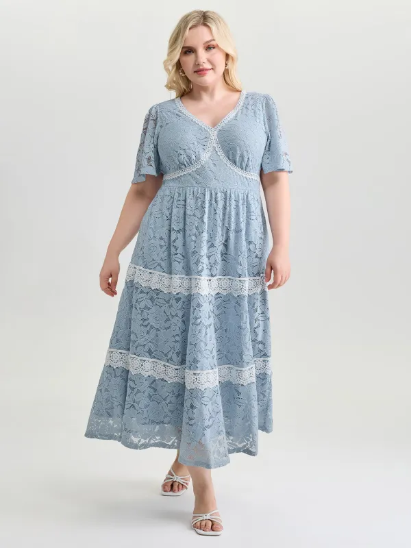 Floral Lace Textured Shirred Midi Dress made by Bloomchic