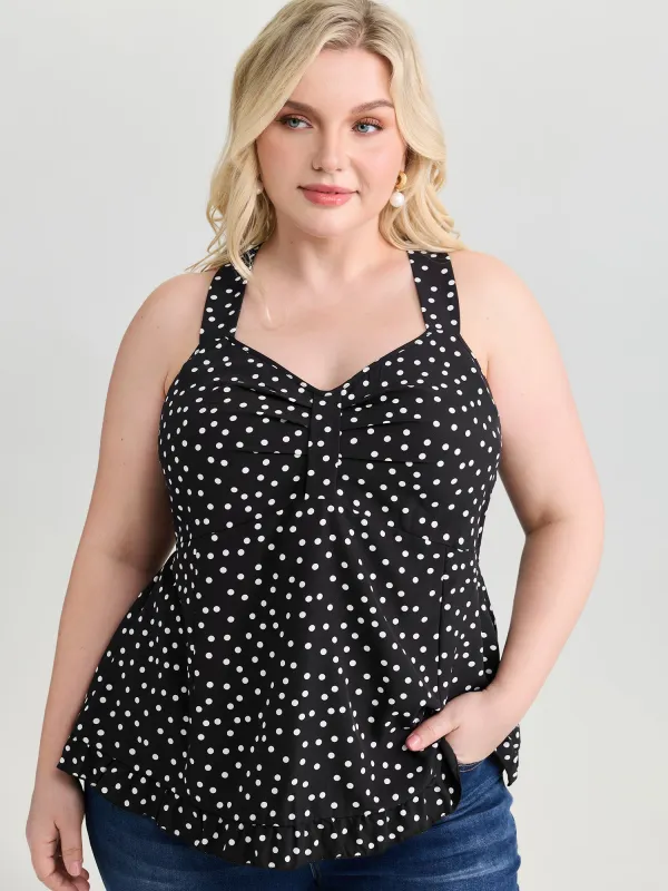 Polka Dot Print Gathered Bodice Tank Top made by Bloomchic