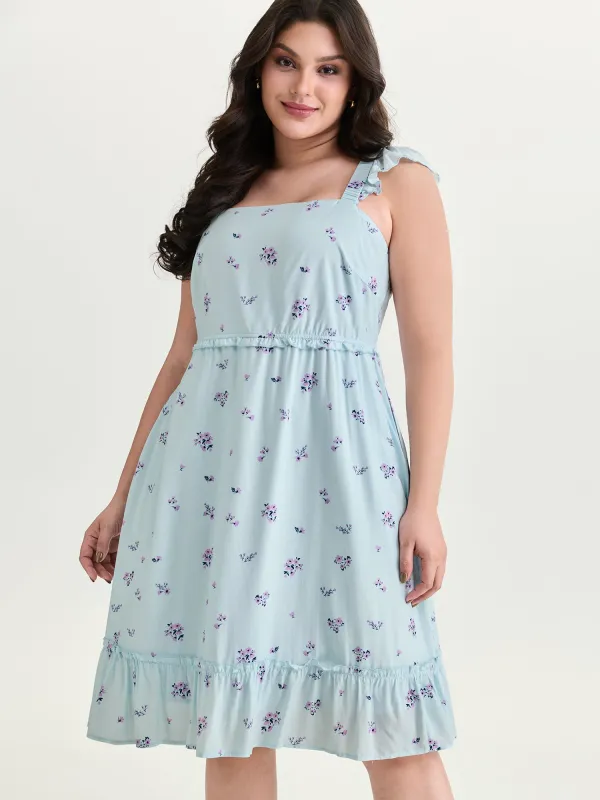 Soft Floral Print Ruffled Detail Mini Dress made by Bloomchic