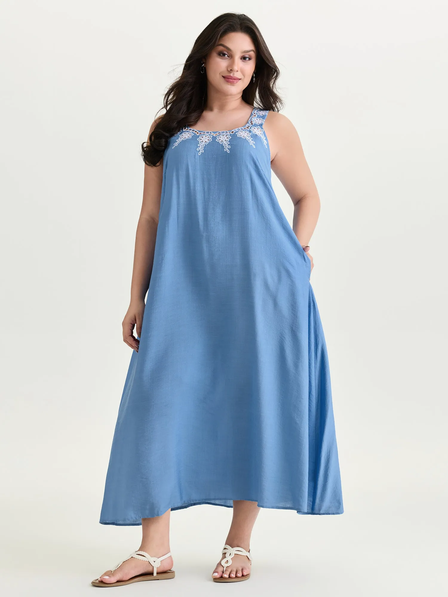 Floral Cut-Out Embroidery Maxi Dress sold by Bloomchic