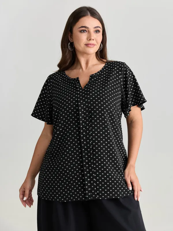 Geometric Print Pleated Front Blouse made by Bloomchic