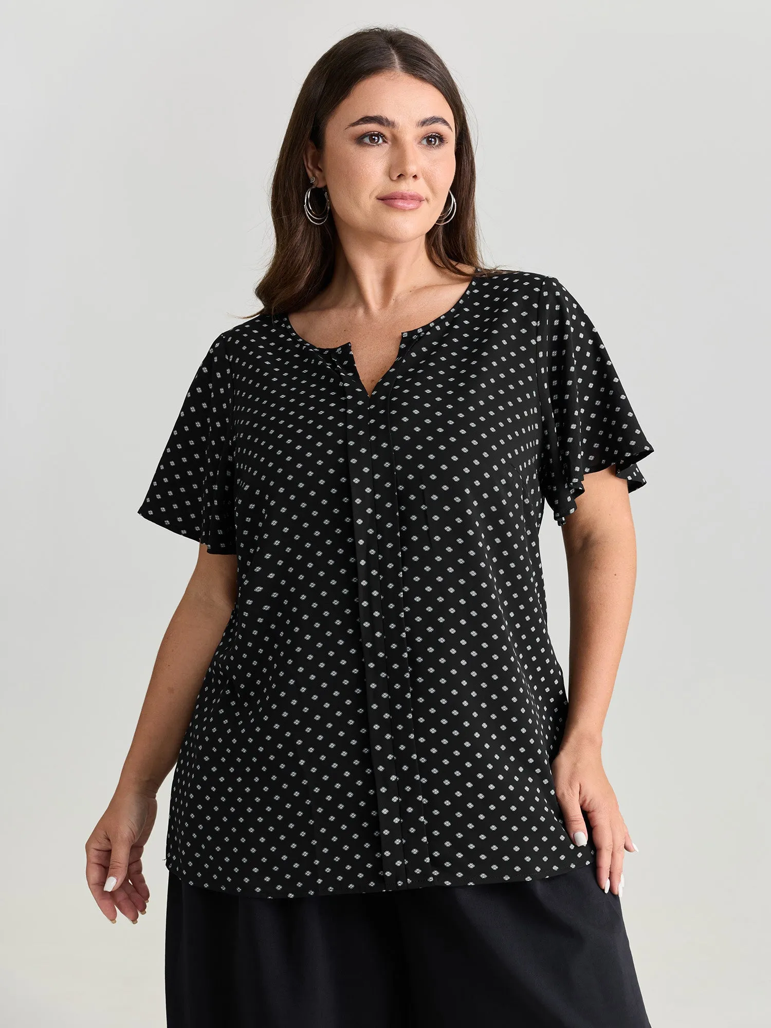 Geometric Print Pleated Front Blouse sold by Bloomchic
