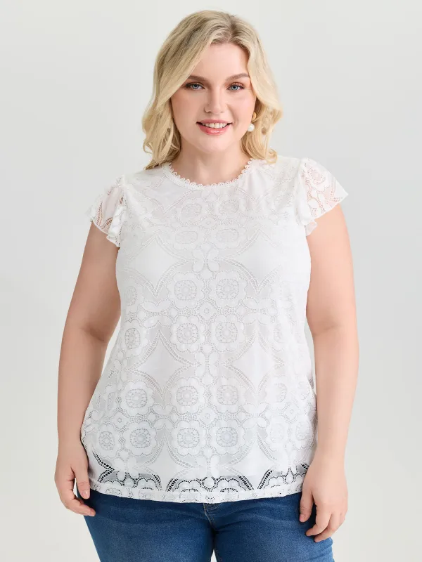 Floral Lace Knit Crew Neck Top made by Bloomchic