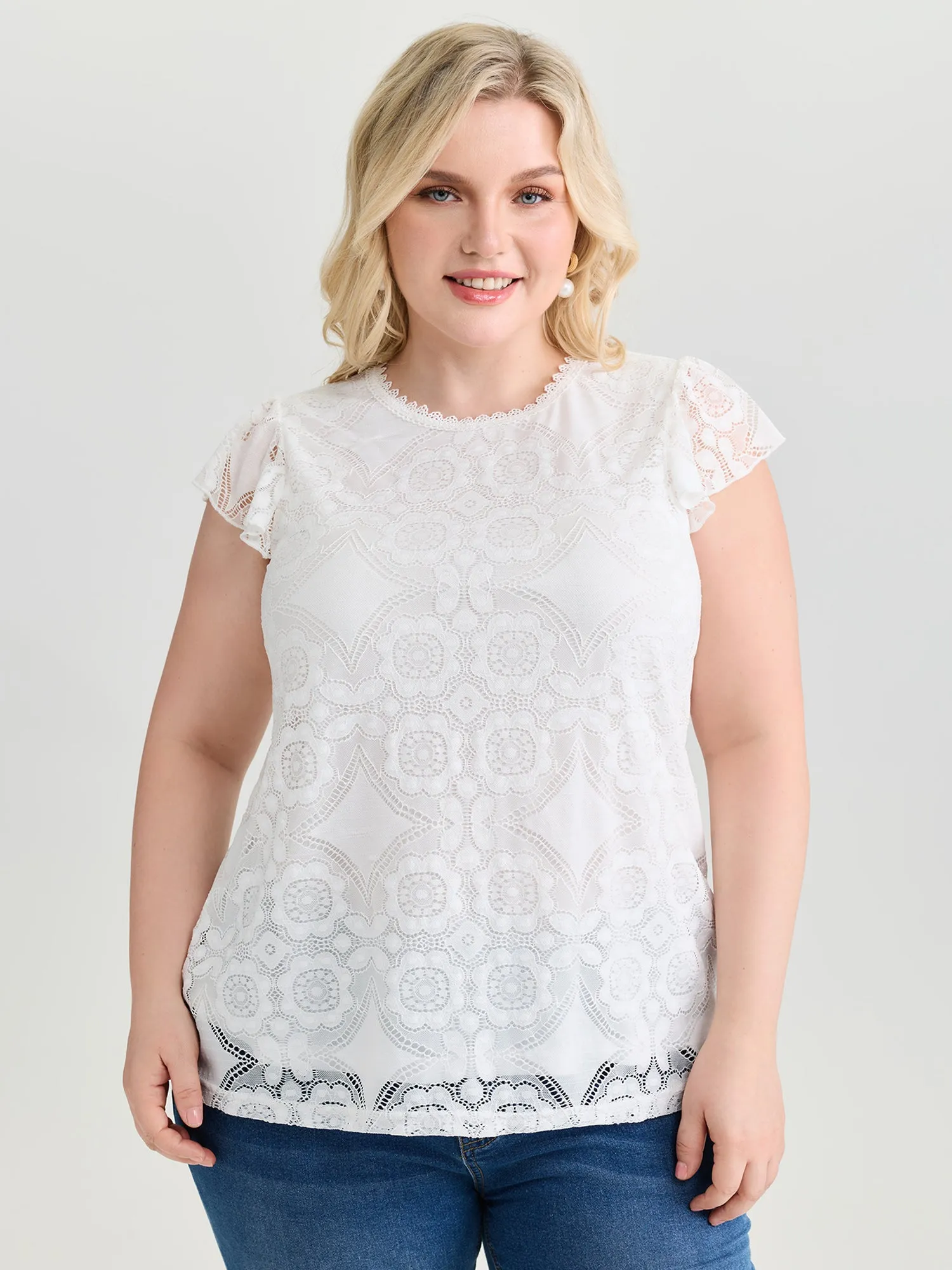 Floral Lace Knit Crew Neck Top sold by Bloomchic