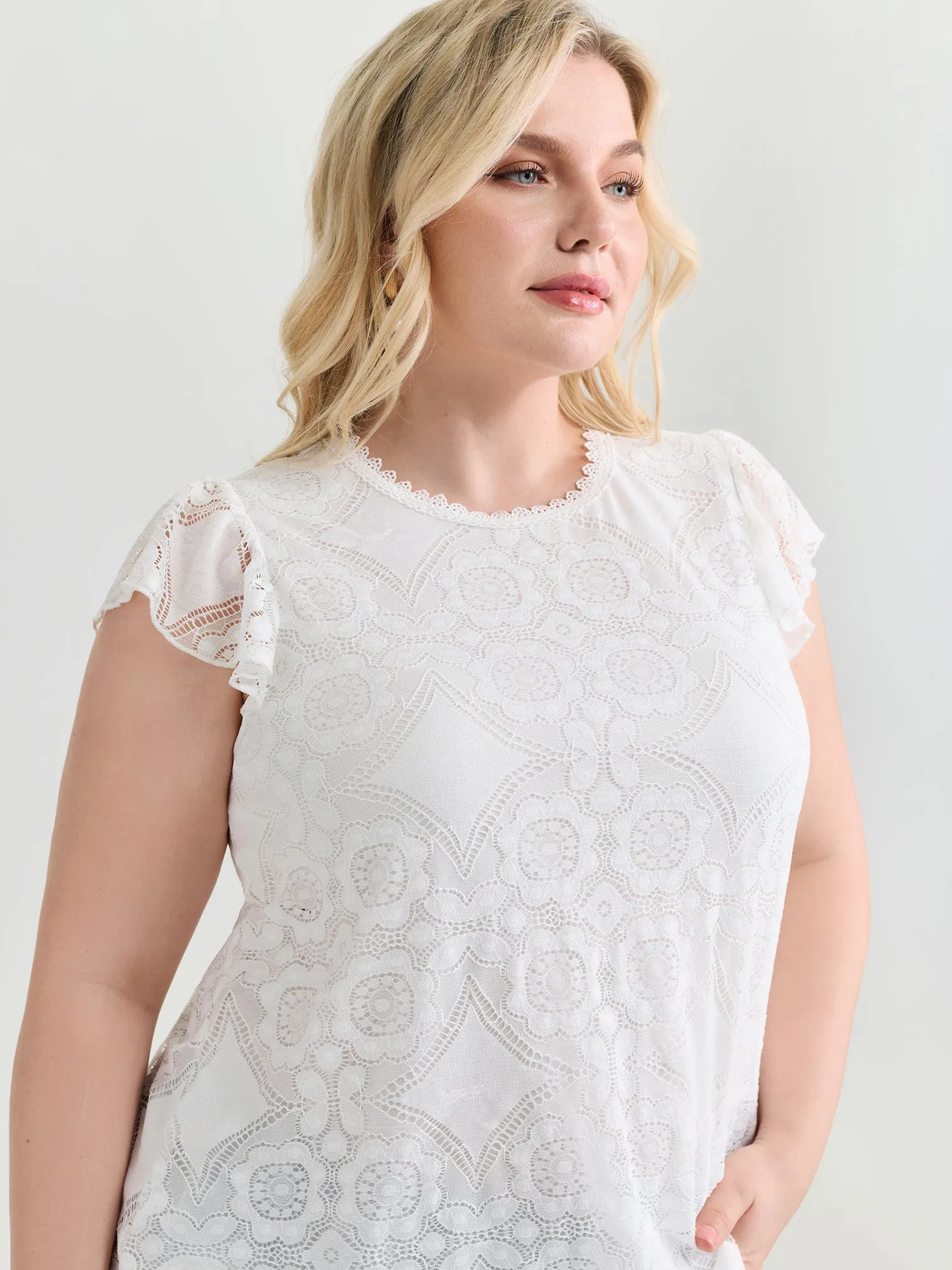 Floral Lace Knit Crew Neck Top sold by Bloomchic product image thumbnail 2