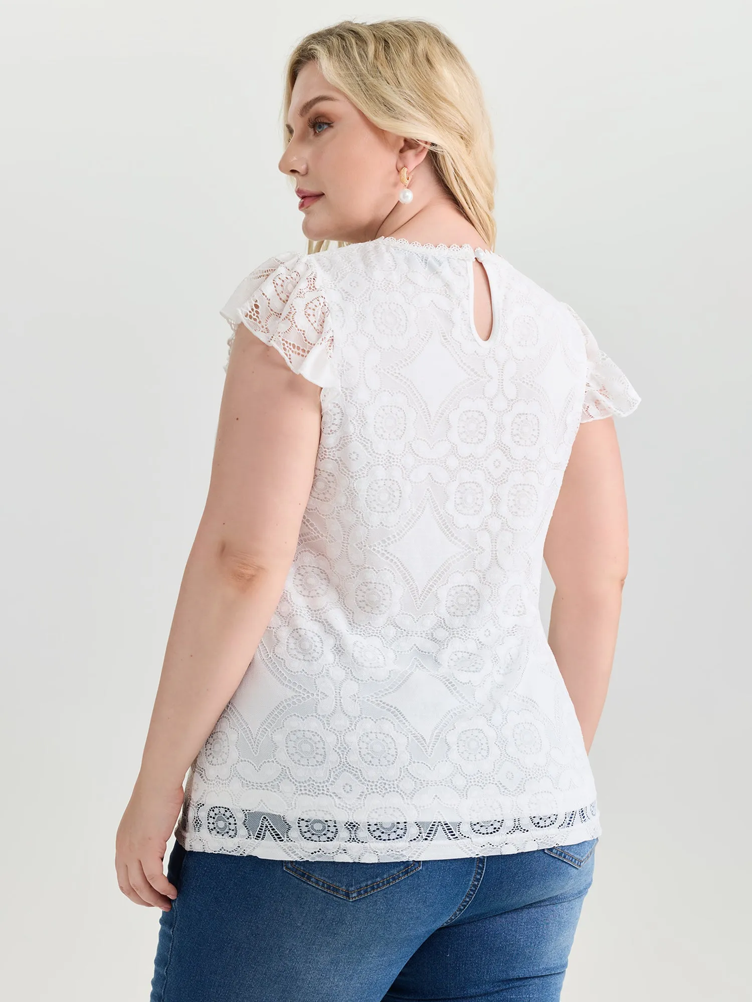 Floral Lace Knit Crew Neck Top sold by Bloomchic product image thumbnail 4