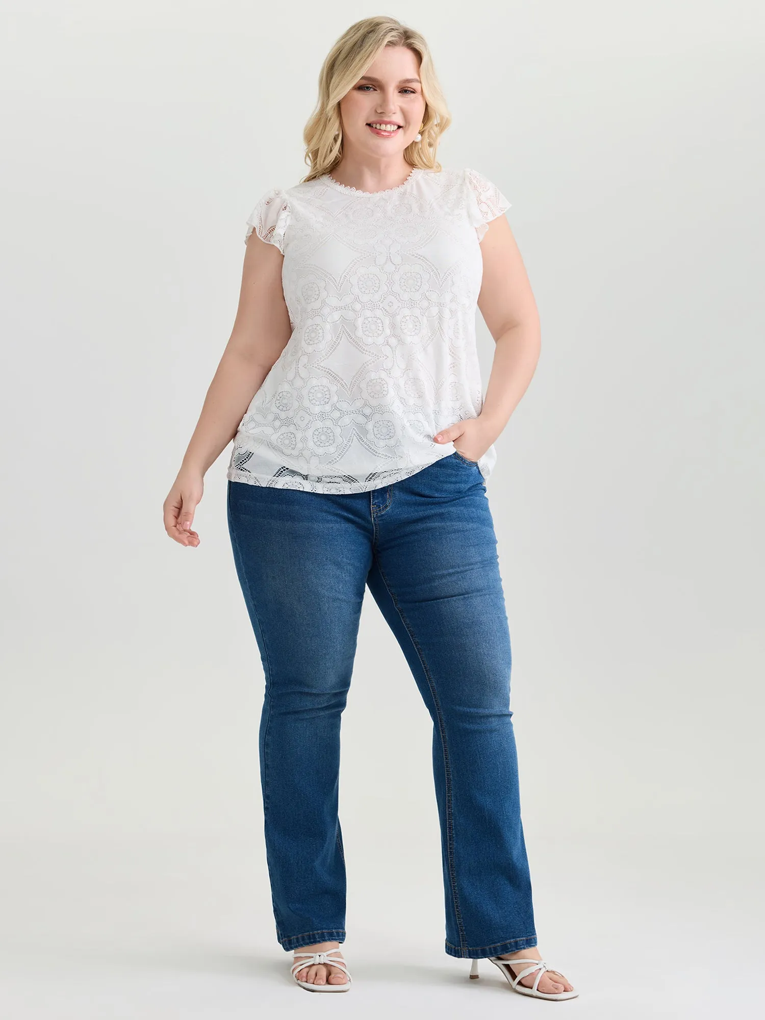 Floral Lace Knit Crew Neck Top sold by Bloomchic product image thumbnail 3