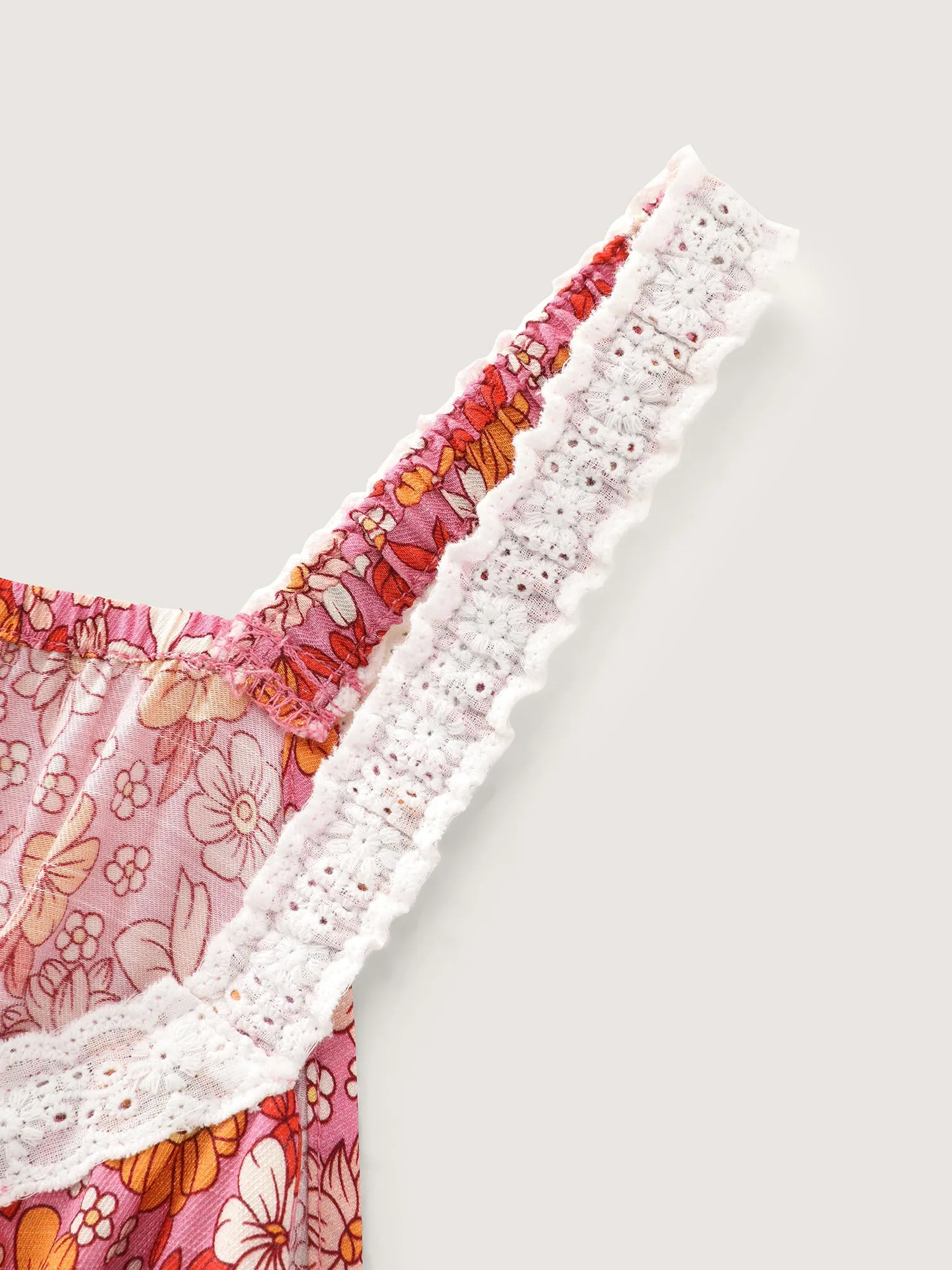 Bright Floral Print Lace Neckline Midi Dress sold by Bloomchic product image thumbnail 5