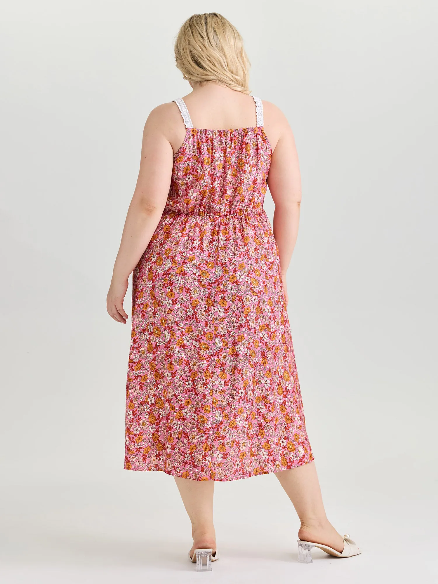 Bright Floral Print Lace Neckline Midi Dress sold by Bloomchic product image thumbnail 4