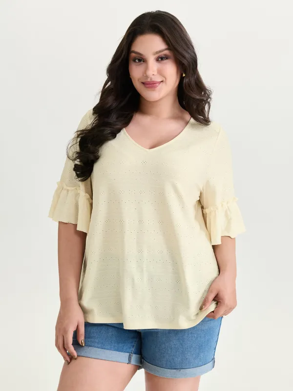 Textured Ruffled Sleeve Flowy T-Shirt made by Bloomchic