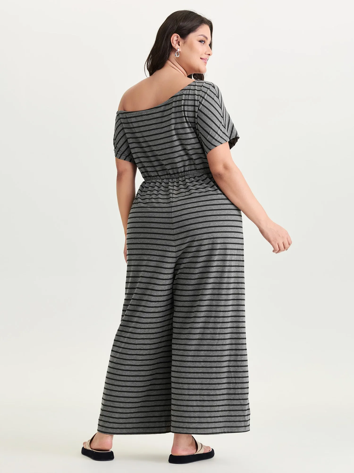 Striped One-Shoulder Pockets Jumpsuit sold by Bloomchic product image thumbnail 4