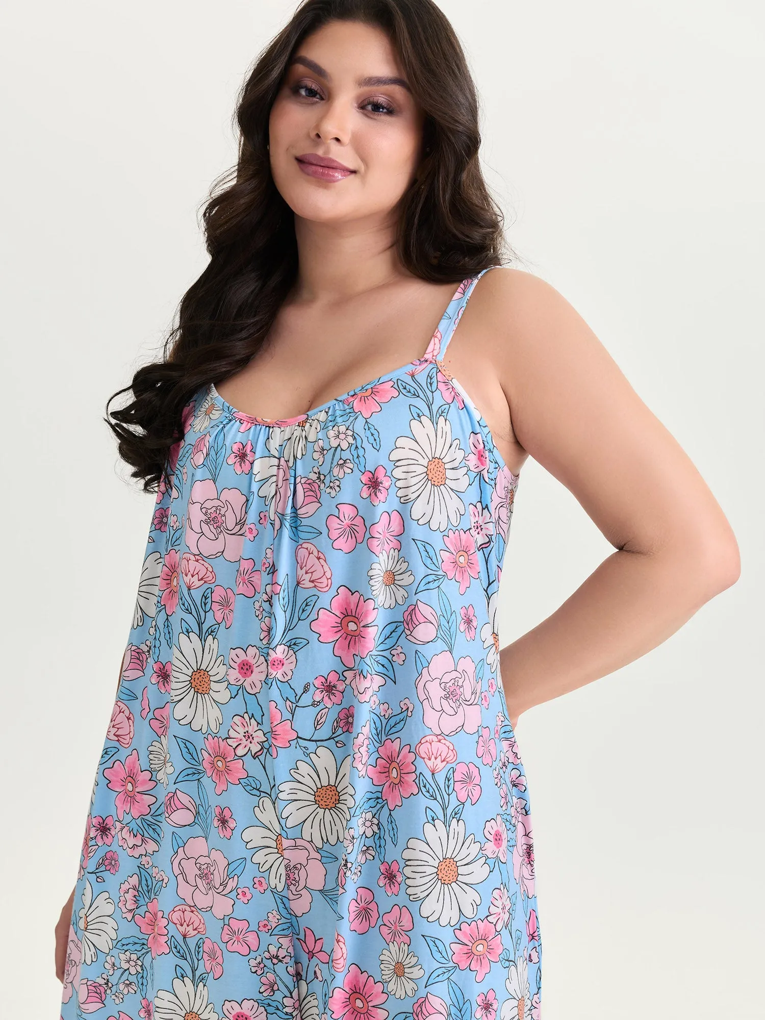 Stretchy Floral Print Wide Straps Jumpsuit sold by Bloomchic product image thumbnail 2