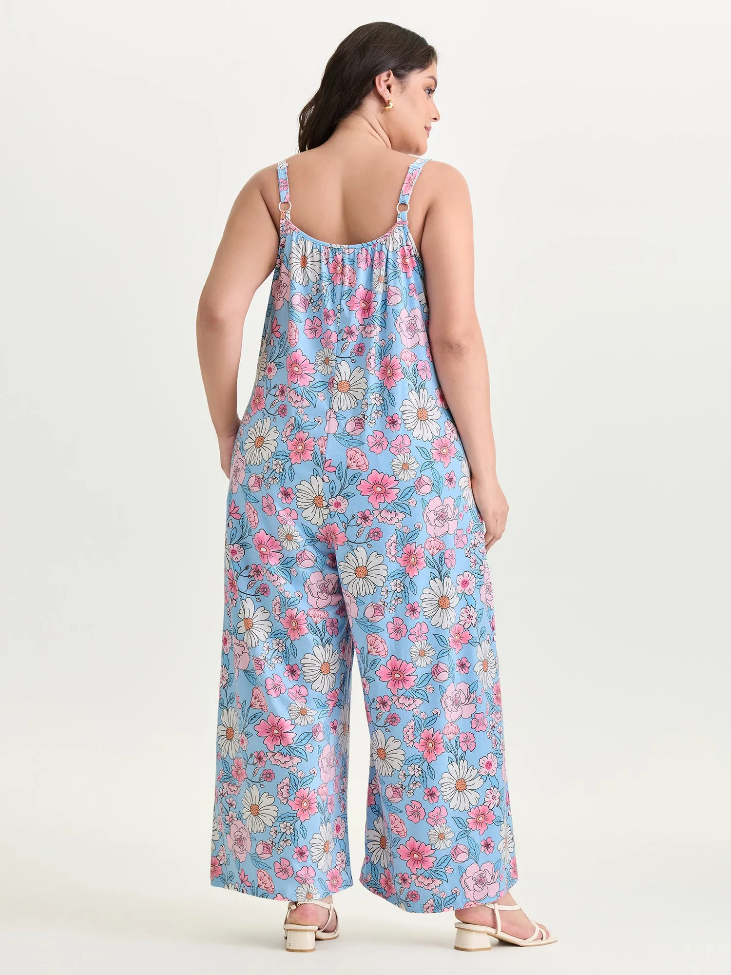 Stretchy Floral Print Wide Straps Jumpsuit sold by Bloomchic product image thumbnail 4