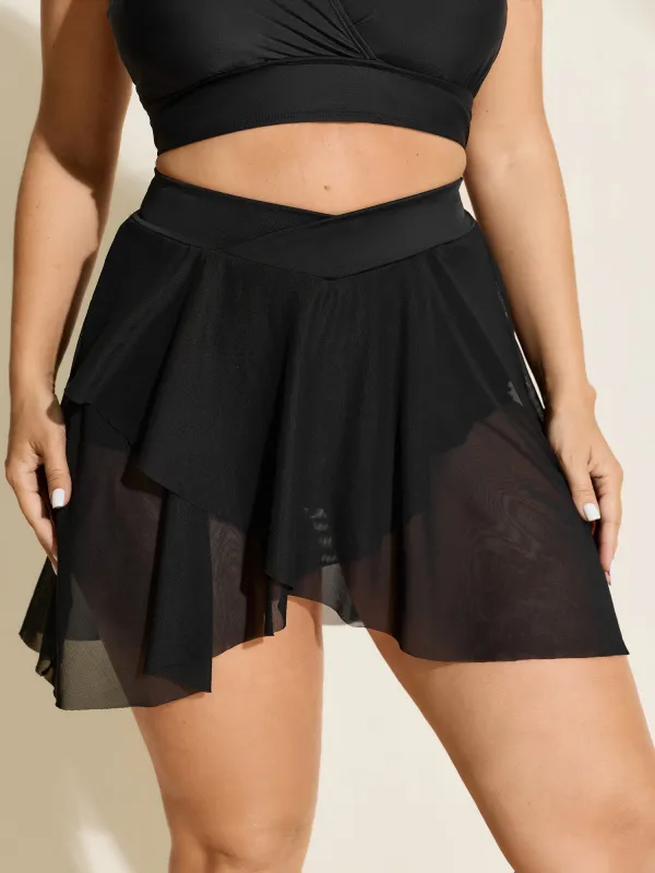 Sheer Overlap Waistband Hips Coverage Swim Skirt made by Bloomchic