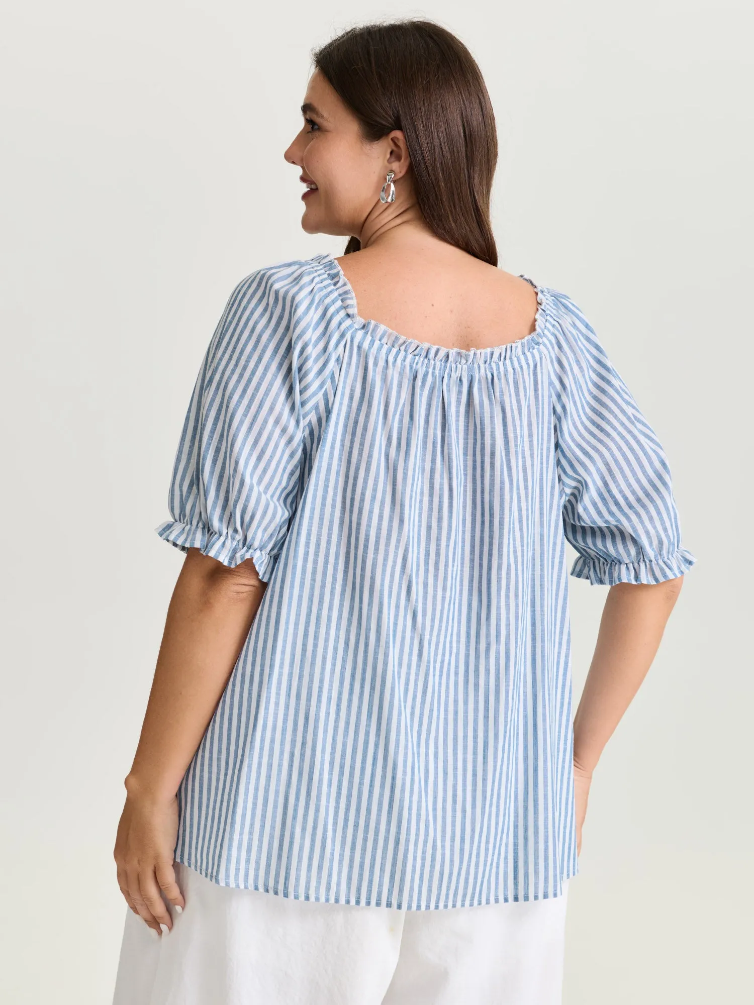 Cotton Striped Shirred Bust-Friendly Neckline Blouse sold by Bloomchic product image thumbnail 4