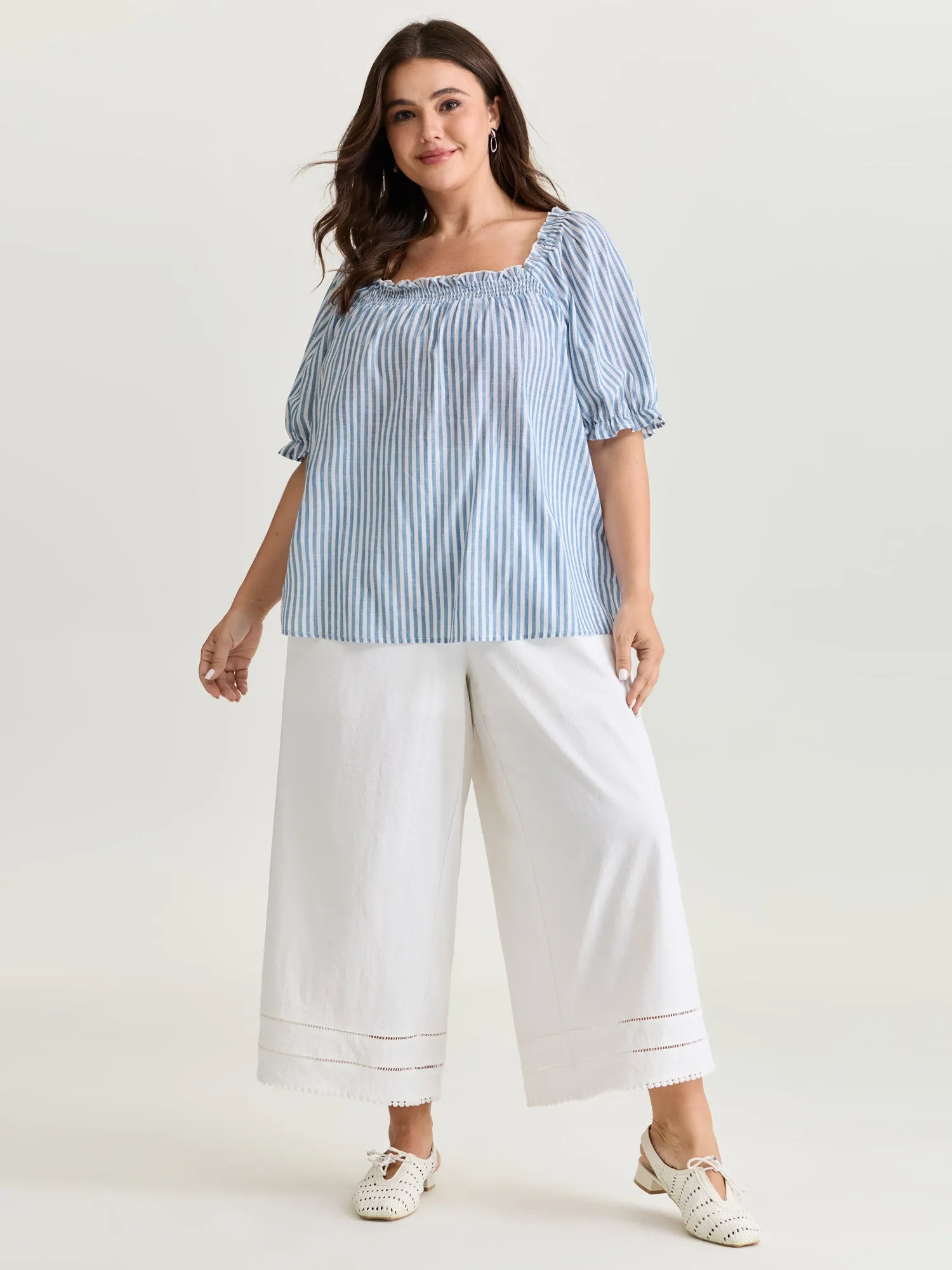 Cotton Striped Shirred Bust-Friendly Neckline Blouse sold by Bloomchic product image thumbnail 3