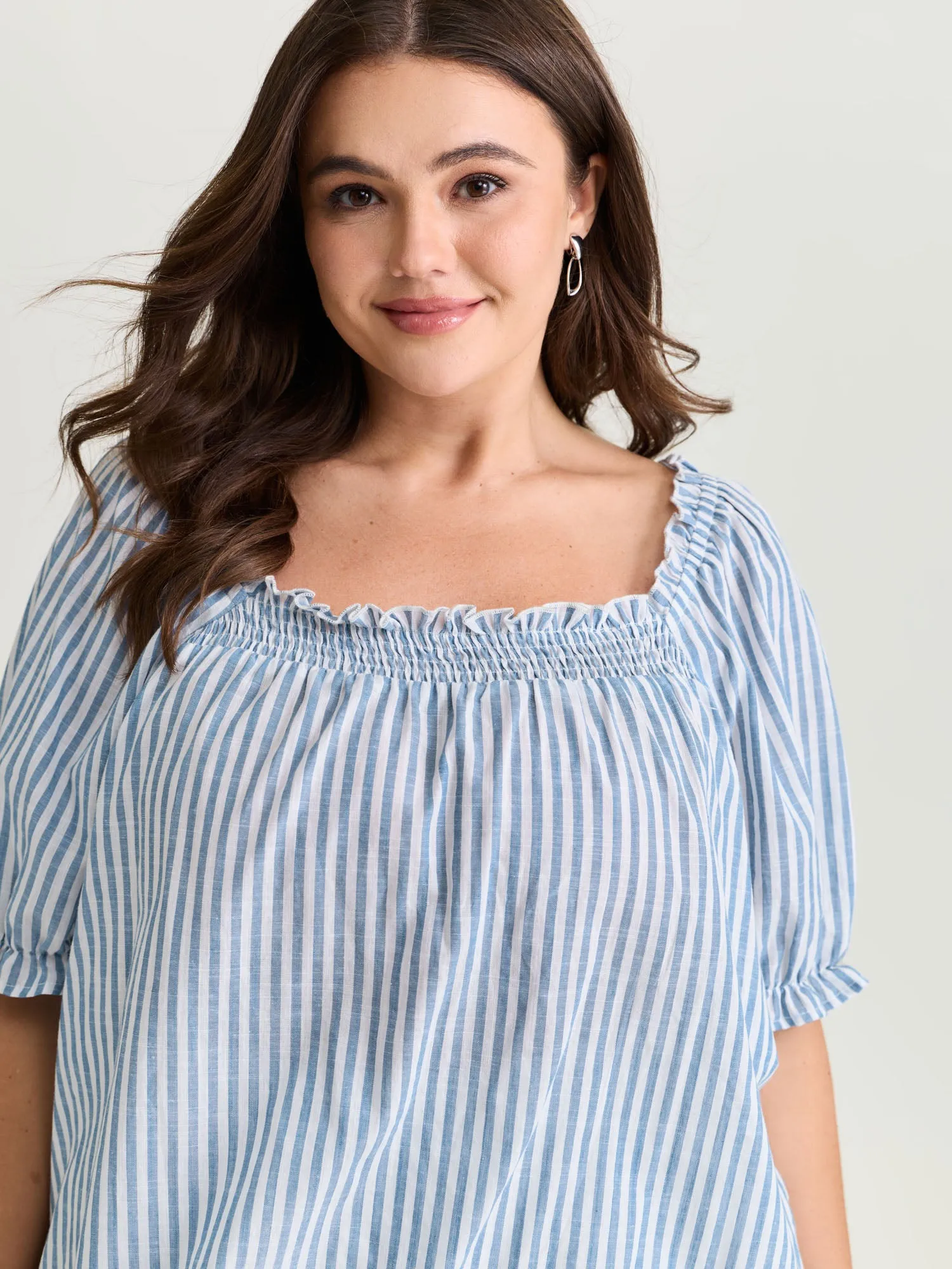Cotton Striped Shirred Bust-Friendly Neckline Blouse sold by Bloomchic product image thumbnail 2