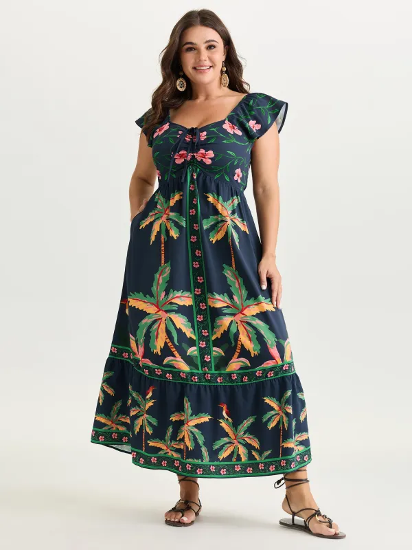 Supersoft Tropical Floral Print Drawstring Maxi Dress made by Bloomchic