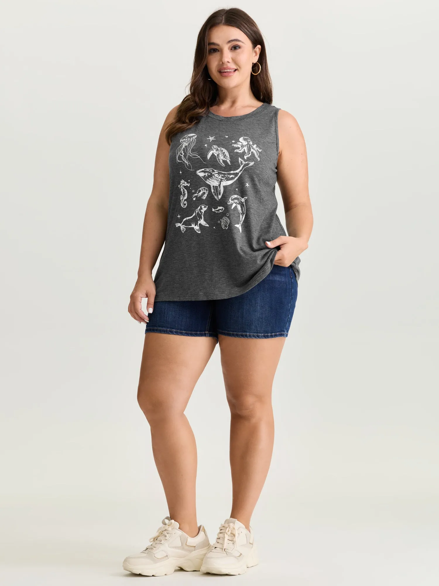 Supersoft Ocean Print Round Neck Tank Top sold by Bloomchic product image thumbnail 3