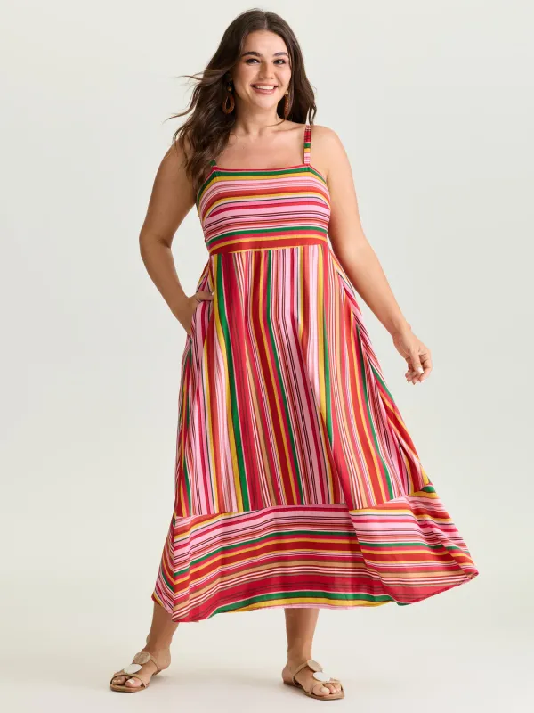 Multi-Color Striped Shirred Cami Maxi Dress made by Bloomchic