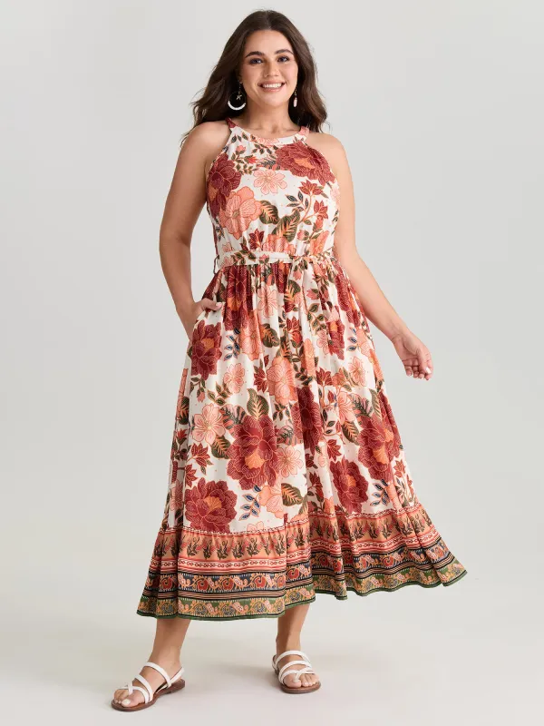 Floral Print Flowy Color Contrast Midi Dress made by Bloomchic