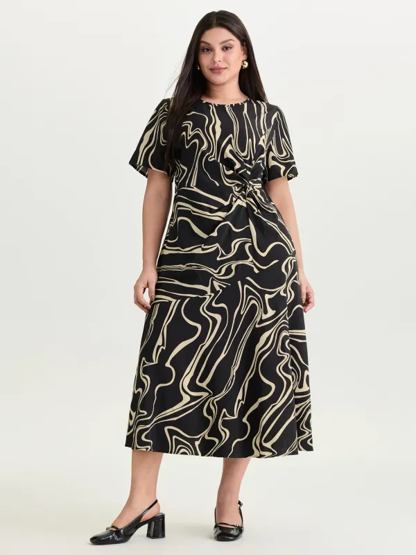 Abstract Print Knotted Side Midi Dress made by Bloomchic