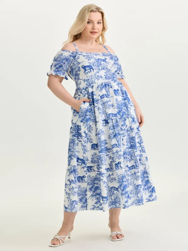 Forest Print Cold-Shoulder Flowy Maxi Dress made by Bloomchic