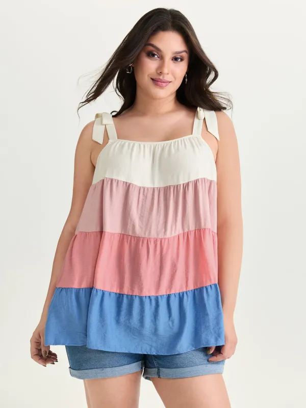 Colorblock Pleated Tiered Blouse made by Bloomchic