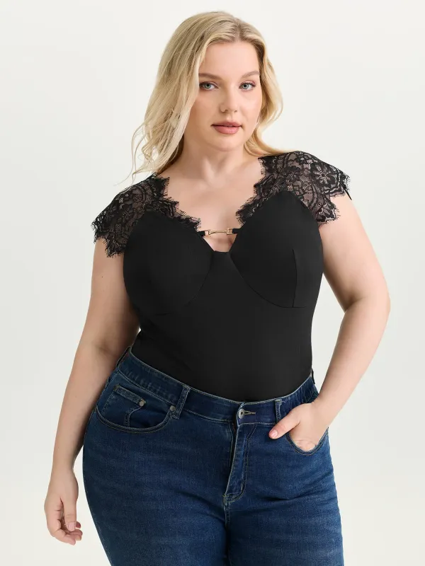 Sheer Lace Straps Knit Top made by Bloomchic