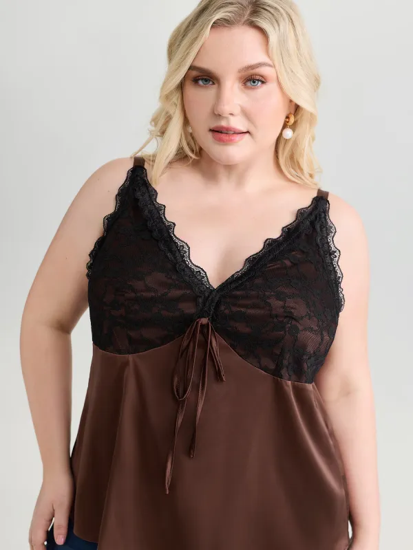 Romantic Lace Trim Tie Tank Top made by Bloomchic