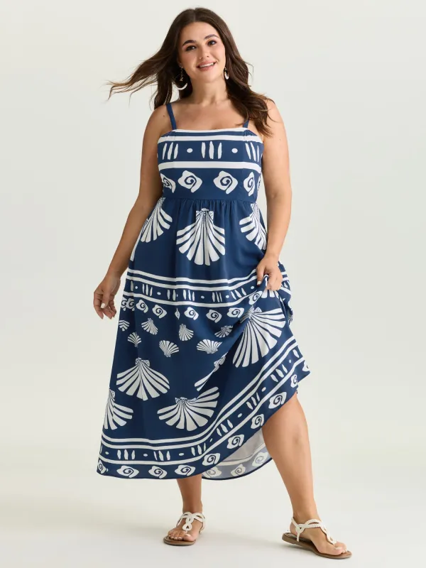 Seashell Print Wide Strap Flowy Maxi Dress made by Bloomchic