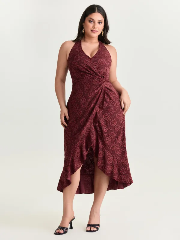 Floral Lace Ruffled Wrap Hem Midi Dress made by Bloomchic