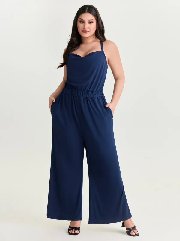 Cowl Neckline Crossover Straps Jumpsuit made by Bloomchic