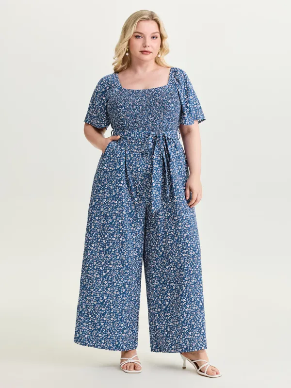 Micro Floral Print Shirred Bodice Jumpsuit made by Bloomchic