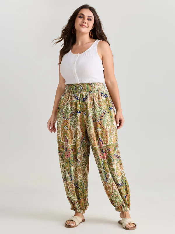 Paisley Print Wide Waistband Jogger Pants made by Bloomchic