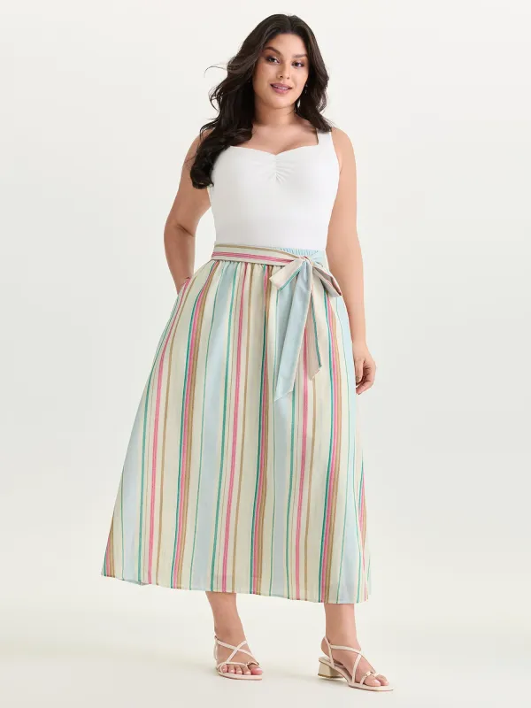 Colorful Striped Print Waist-Tie Maxi Skirt made by Bloomchic