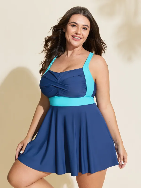 Color Contrast Twist Front Swim Dress made by Bloomchic