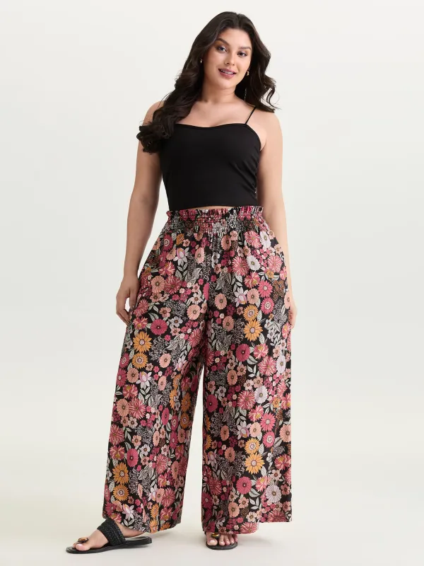Supersoft Bright Floral Print Wide-Leg Pants made by Bloomchic
