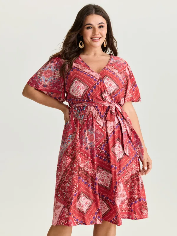 Supersoft Floral Patchwork Print Waist-Tie Midi Dress made by Bloomchic