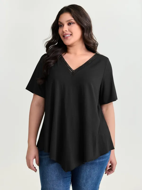 Supersoft Stretchy Draped Lace Trim Plain T-Shirt made by Bloomchic