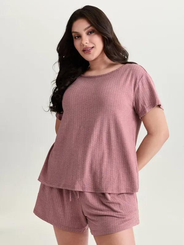Supersoft Ribbed Plain Two-Piece Lounge Set made by Bloomchic