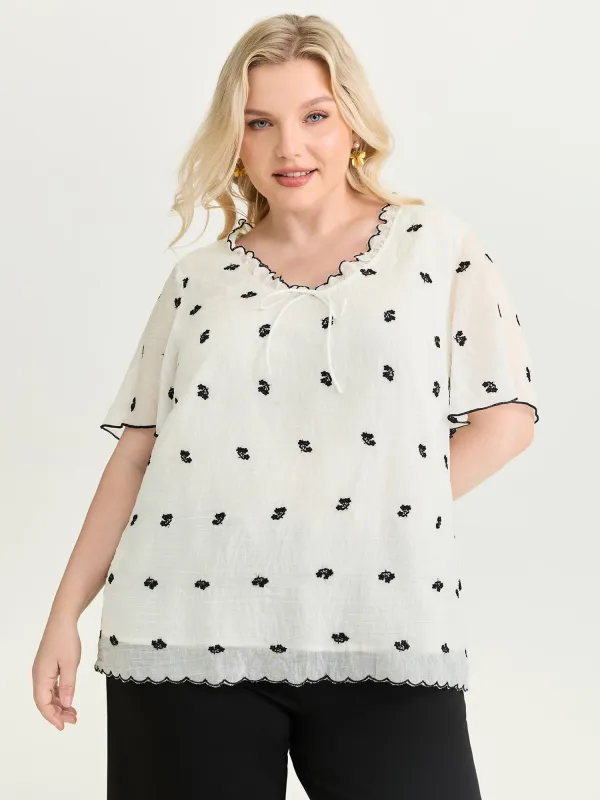 Delicate Floral Embroidery Bowknot Blouse made by Bloomchic