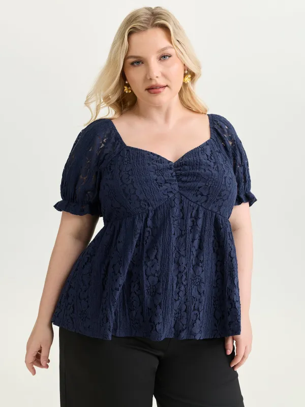Lace Trim Ruched Bodice Blouse made by Bloomchic