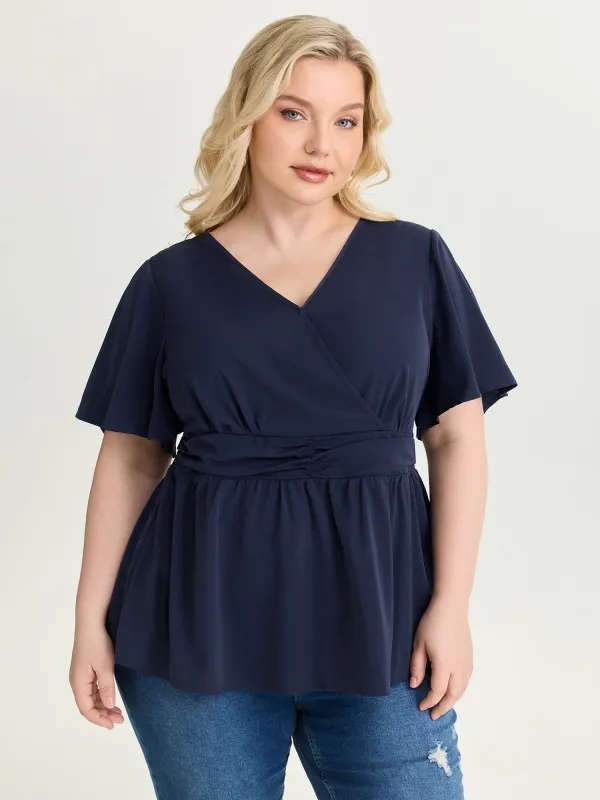 Flared Sleeve Pleated Waist Blouse made by Bloomchic